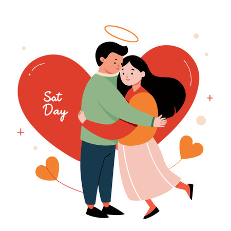 Couple in love with big inflatable heart hugging together while celebrating Saint's Day. . AI generated. Vector iconのイラスト素材