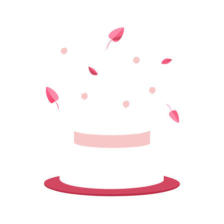 Empty podium placement on solid pink background with rose petalsのイラスト素材