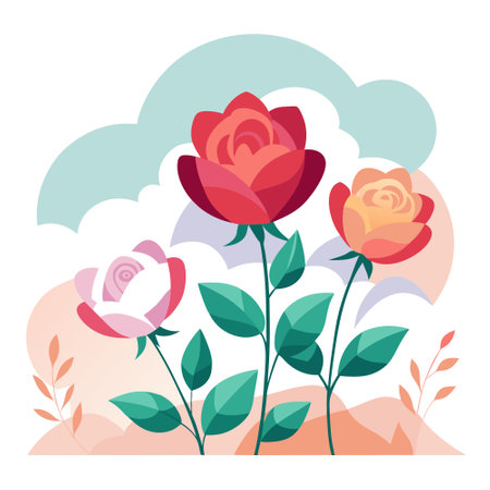 Flowers in the morning. Pastel background with roses. Generative artificial intelligence. AI generated. Vector iconのイラスト素材