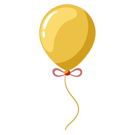 Gold balloon tied with bow and thin string, isolated on transparent backgroundのイラスト素材