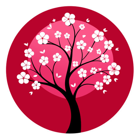 Happy Valentines Day Tree. Beautiful Cherry Blossom Tree in Deep Pink Background. AI generated. Vector iconのイラスト素材