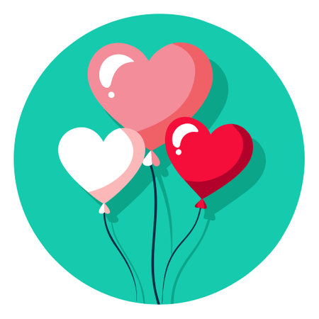 Heart shaped balloons on teal background. pink and red. romantic celebration. Valentine's Day love. . AI generated. Vector iconのイラスト素材