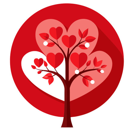 Heart tree. Red heart shaped tree. Valentine background. Love. Valentines day illustration. AI generated. Vector iconのイラスト素材