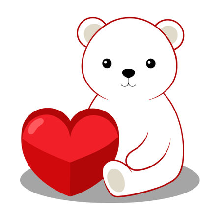 Illustration of a white teddy bear sitting next to a red heart-shaped box. AI generated. Vector iconのイラスト素材