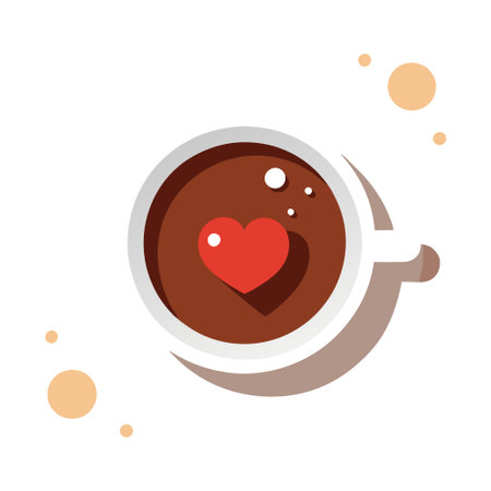 Generous Coffee cup and heart shaped decor top view flat lay with copy space valentines day. AI generated. Vector iconのイラスト素材