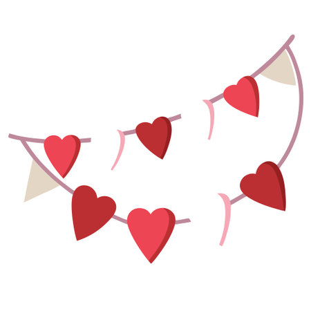 Paper garland with hearts isolated on transparent background valentine s day holiday. AI generated. Vector iconのイラスト素材