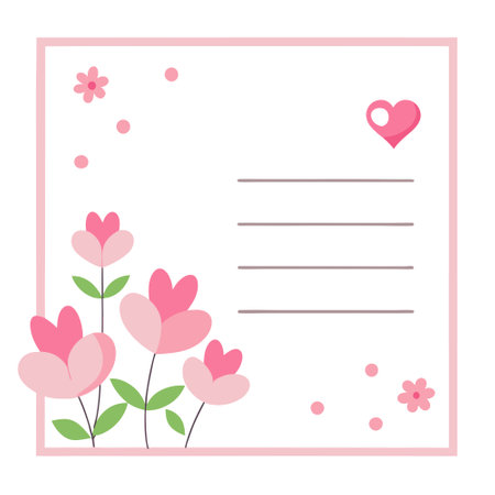 Pink flowers and hearts around the edges. space for text in the center. pink background. postcard. AI generated. Vector iconのイラスト素材