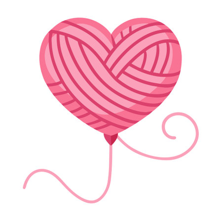 Pink coloured heart shaped balloon made of yarn for valentines day greeting card for knitting lovers. AI generated. Vector iconのイラスト素材