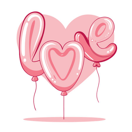 Pink metallic foil balloons spelling LOVE on a pink background. romantic Valentine's Day celebration. . AI generated. Vector iconのイラスト素材