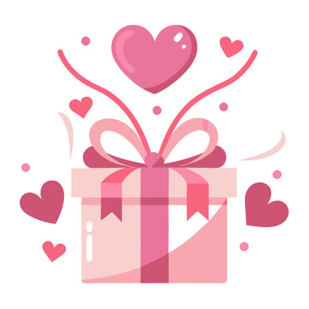 Romantic pink gift arrangement for a special occasion with hearts and ribbons. AI generated. Vector iconのイラスト素材