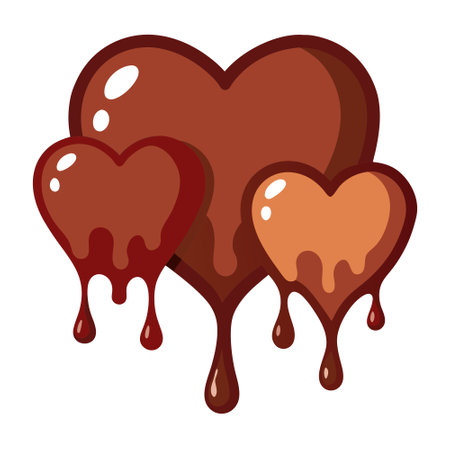 Set of Flat Lay of Liquid chocolate heart with drips and splashes. Valentine's day. isolated over on transparent background3. AI generated. Vector iconのイラスト素材