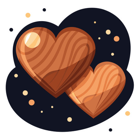 Romantic Wooden Hearts. Dark Background with Bokeh Lights for Festive Celebrations. AI generated. Vector iconのイラスト素材