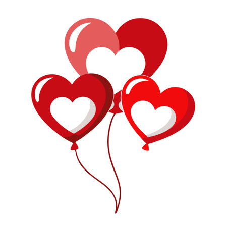Red and white heart balloons over white background. Love. valentines day. romantic. wadding or birthday background. AI generated. Vector iconのイラスト素材