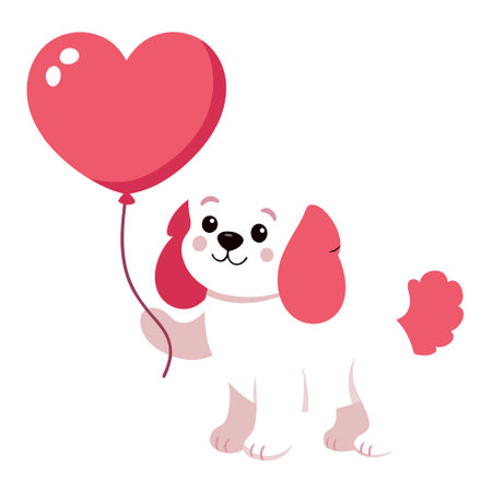 Smiling poodle puppy holding a pink heart shaped balloon for Valentine Day or birthday.. AI generated. Vector iconのイラスト素材