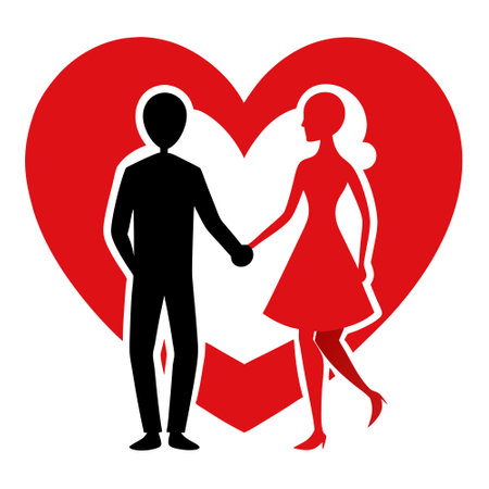 Silhouette of Couple Holding hand illustration - Bright Red Repeating Heart Design - Valentine's Days Card Design. AI generated. Vector iconのイラスト素材