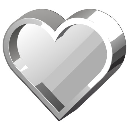 Silver heart 3d render icon isolated on transparent background cutout. AI generated. Vector iconのイラスト素材