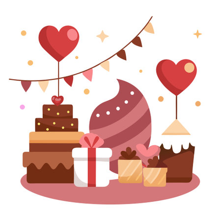 Valentine's day . festive lights background hearts scene with chocolates love valentine's day shiny background. AI generated. Vector iconのイラスト素材