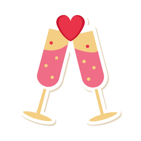 Two sparkling glasses of champagne. Valentine day clipart. Love sticker design.. AI generated. Vector iconのイラスト素材