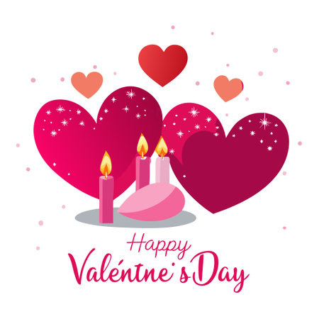 Sparkling Glittering Hearts and Candles Bokeh Shiny Background Valentine Day Card.. AI generated. Vector iconのイラスト素材