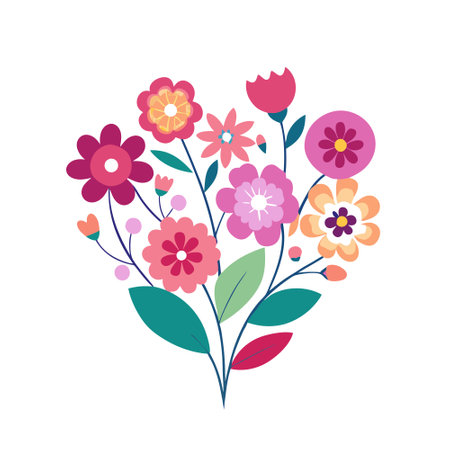 Valentine's Day flower arrangement in shape of a heart on pastel pink background. AI generated. Vector iconのイラスト素材
