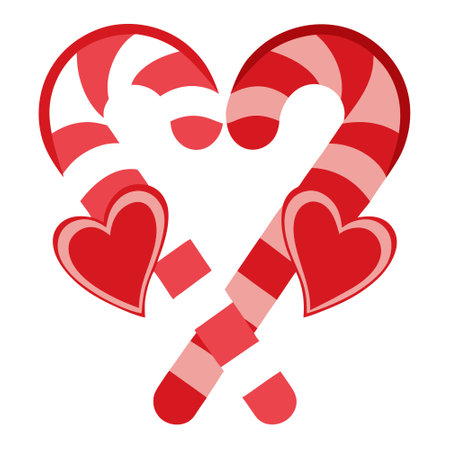 Two candy canes. crimson hearts Candy. Love as an idea. February 14. . AI generated. Vector iconのイラスト素材