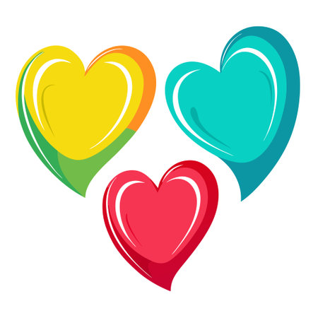Set of three colorful heart paintings. perfect for Valentine's Day cards or romantic designs. AI generated. Vector iconのイラスト素材