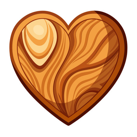 Wooden Heart - Natural Grain. Isolated. White Background. love. heart. wood. AI generated. Vector iconのイラスト素材