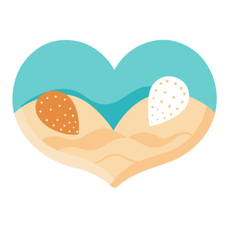 Two hearts made of shells and sand on the beach created with technology. AI generated. Vector iconのイラスト素材