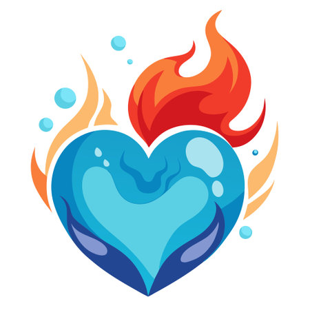 Valentines Day background. heart made of water and fire. valentines day background. beautiful background for Valentine's Day . AI generated. Vector iconのイラスト素材