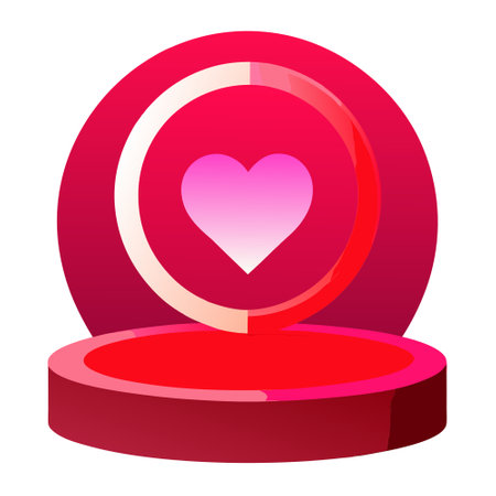 Valentines day 3d heart ring with neon glowing circle ring with podium stage on red background. AI generated. Vector iconのイラスト素材