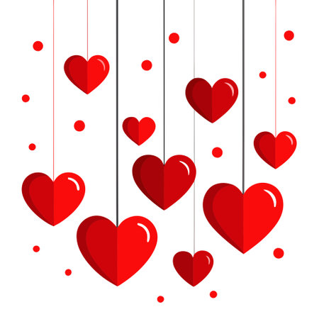 Valentine's day background with red hearts hanging on white wall. AI generated. Vector iconのイラスト素材