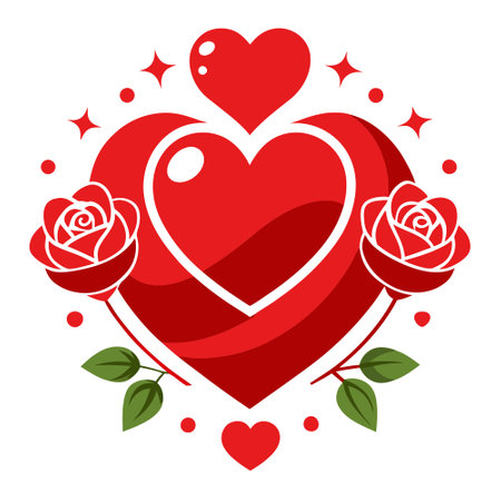 Valentine red background with heart and roses suitable for banner or cover. AI generated. Vector iconのイラスト素材