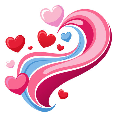 Wave of love hearts illustration - valentines day design banner. AI generated. Vector iconのイラスト素材