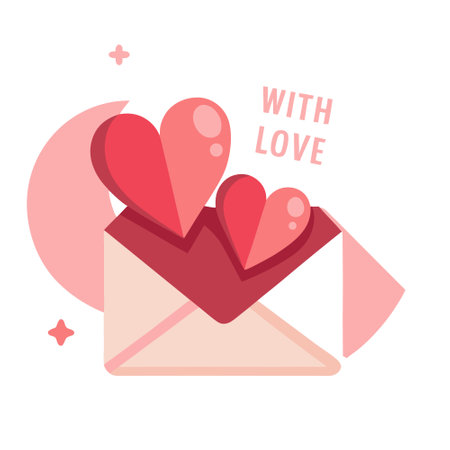 Valentines day card with hearts. with love. top view. flat lay. on a pink background. envelope. AI generated. Vector iconのイラスト素材