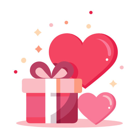 Valentine's hearts and gift box on a soft pink background with festive bokeh lights.. AI generated. Vector iconのイラスト素材