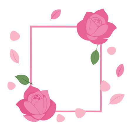 White frame on pink background with pink rose petals. romantic and delicate. perfect for Valentine's Day. . AI generated. Vector iconのイラスト素材