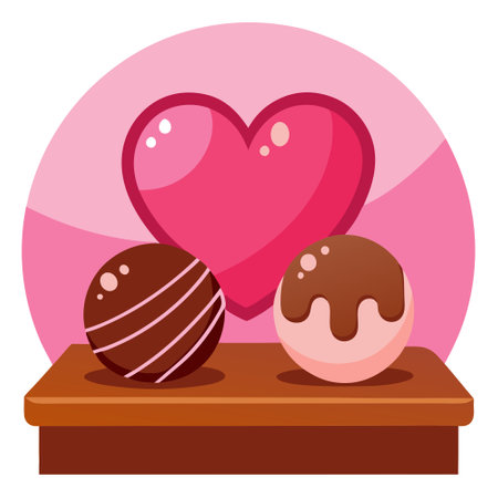 Valentine's Day Chocolate.heart shaped Chocolate on wooden table.handmade chocolate.chocolate on pink background. AI generated. Vector iconのイラスト素材