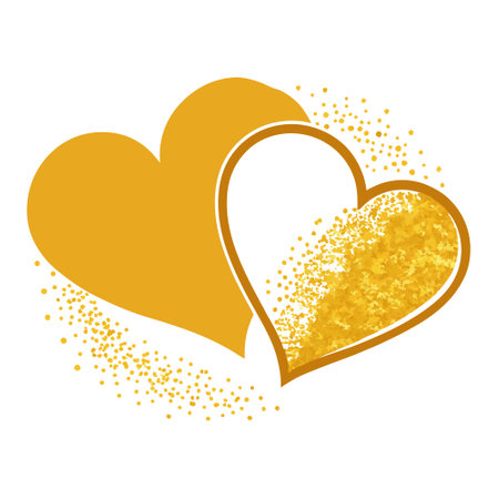 Two glitter hearts. on the table with golden powder. valentine's day. AI generated. Vector iconのイラスト素材
