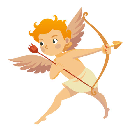 Vintage illustration of a cupid with bow and arrow in flight. cut out - stock png.. AI generated. Vector iconのイラスト素材