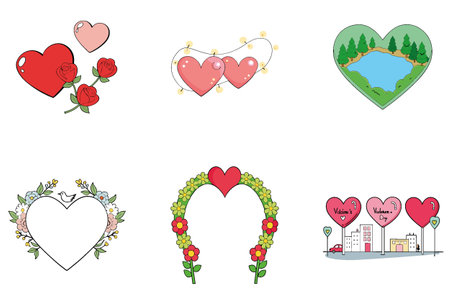 Romantic Valentine Bundle - Shiny, Red, Heart Collection Icons. AI generated Image Set. Clipart cartoon deisgn iconsのイラスト素材