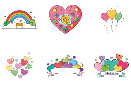 Elegant Valentine Bundle - Intricate Design Collection Icons. AI generated Image Set. Clipart cartoon deisgn iconsのイラスト素材
