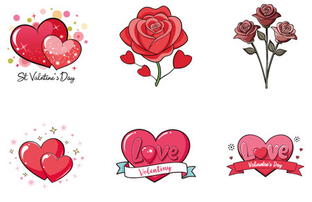 Valentine Bundle - A Sweet, Cute Collection Icons. AI generated Image Set. Clipart cartoon deisgn iconsのイラスト素材