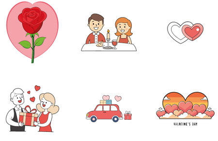 Romantic Red Hearts Valentine Bundle - A Charming Paper Collection Icons. AI generated Image Set. Clipart cartoon deisgn iconsのイラスト素材