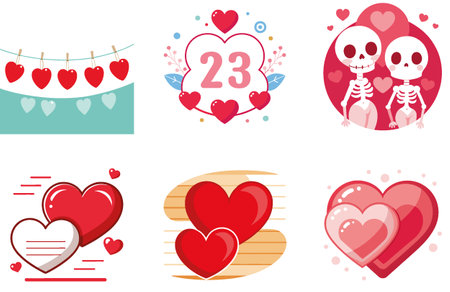 Red Hearts Valentine Bundle - A Simple Paper Craft Collection Stickers. AI generated Image Set. Clipart cartoon deisgn iconsのイラスト素材