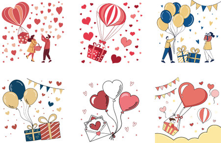 Romantic Red Valentine Bundle - A Delicate Winter Collection Illustrations. AI generated Image Set. Clipart cartoon deisgn iconsのイラスト素材