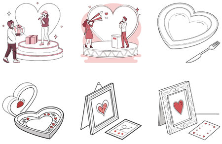 Adorable Puppy Valentine Bundle - A Charming Collection Illustrations. AI generated Image Set. Clipart cartoon deisgn iconsのイラスト素材