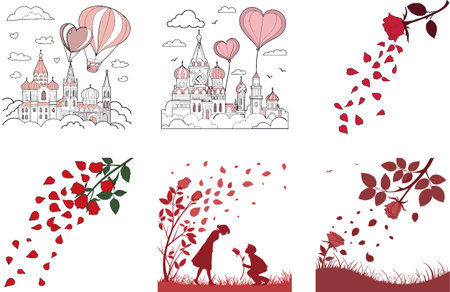 Red Heart Bundle Valentine Collection Illustrations. AI generated Image Set. Clipart cartoon deisgn iconsのイラスト素材