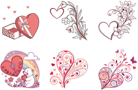 Heartbeat Bundle - Valentine's Love Symbol Collection Illustrations. AI generated Image Set. Clipart cartoon deisgn iconsのイラスト素材