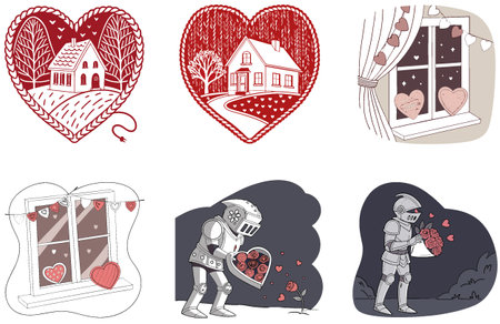 Red Valentine Bundle - Luxury Collection Illustrations. AI generated Image Set. Clipart cartoon design iconsのイラスト素材