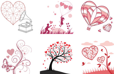 Valentine Bundle - Inseparable Hearts, Timeless Collection Illustrations. AI generated Image Set. Clipart cartoon deisgn iconsのイラスト素材